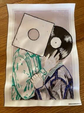 Vinyl Kiss Art Hand Embroidered Canvas Wall Art, 13x9 inches